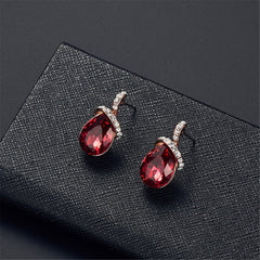 Red & 18K Gold-Plated Pear Pendant Necklace & Drop Earrings
