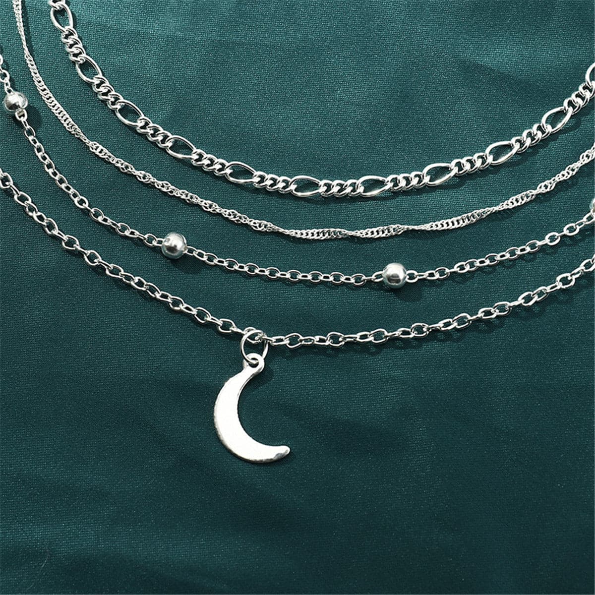 Silver-Plated Moon Charm Anklet Set