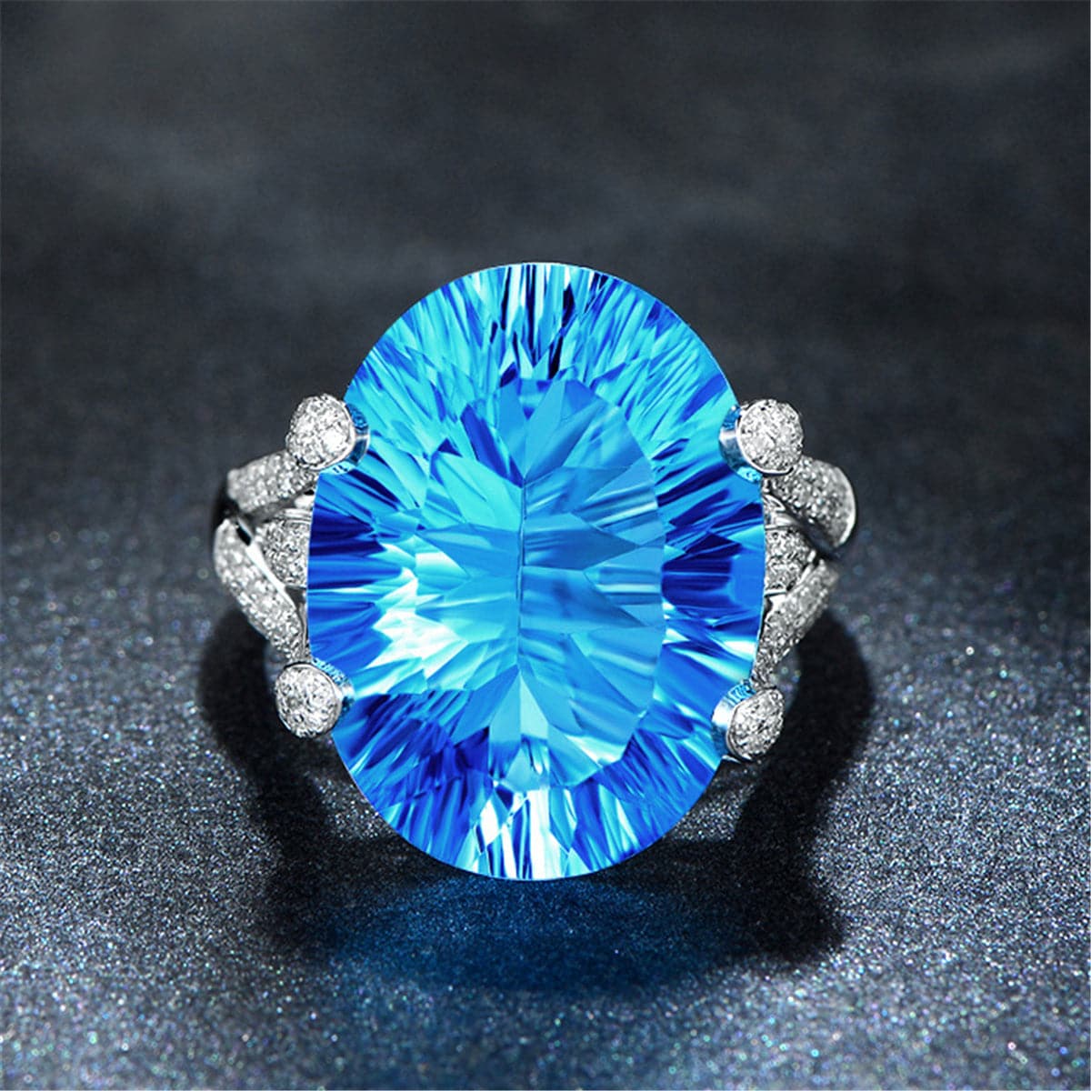 Ocean Blue cubic zirconia & Crystal Oval-Cut Ring - streetregion