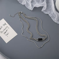 Black Enamel & Silver-Plated Curb Chain Layered Choker