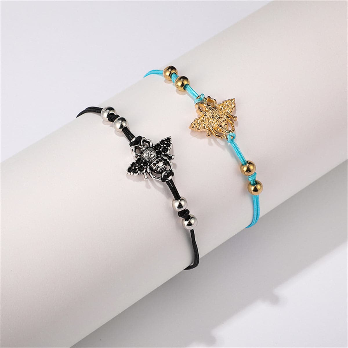 Blue & Navy Bee Charm Anklet Set