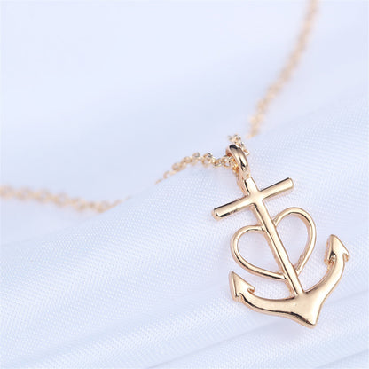 18K Gold-Plated Heart Anchor Pendant Necklace, gold pendant necklace for women, everyday style, front view