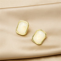 White Resin & 18k Gold-Plated Rectangle Stud Earrings
