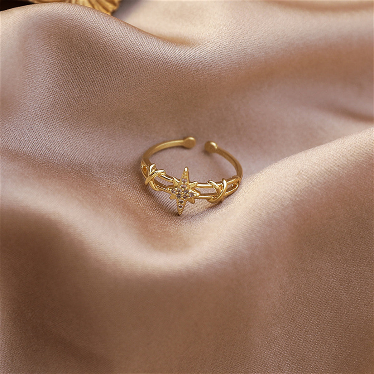 Cubic Zirconia and 18K Gold-Plated Star Open-Band Ring, gold statement rings for women, elegant gift for her, styled look