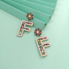Colored Crystal & Cubic Zirconia Pearl Letter F Dangle Earring