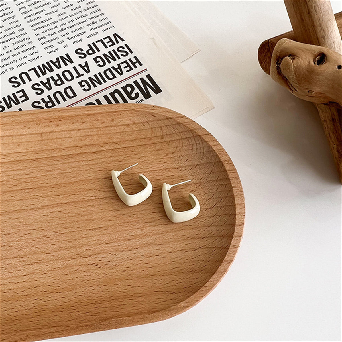 White Enamel & Silver-Plated U-Shape Huggie Earrings