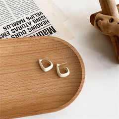 White Enamel & Silver-Plated U-Shape Huggie Earrings