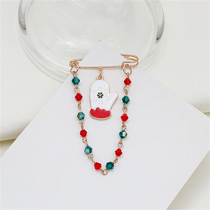 Red Enamel and 18K Gold-Plated Mitten Chain Pin Brooch, gold brooch pin, everyday style, side view