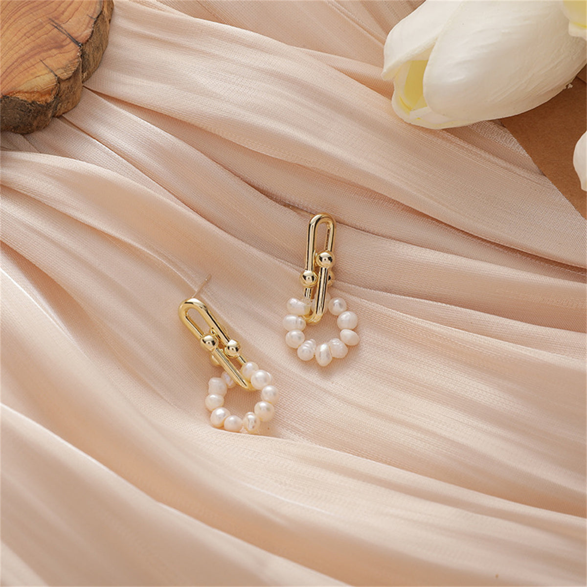 Pearl & 18K Gold-Plated Vachette Clasp Hoop Drop Earrings