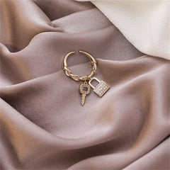Cubic Zirconia & 18K Gold-Plated Key & Lock Charm Open Ring