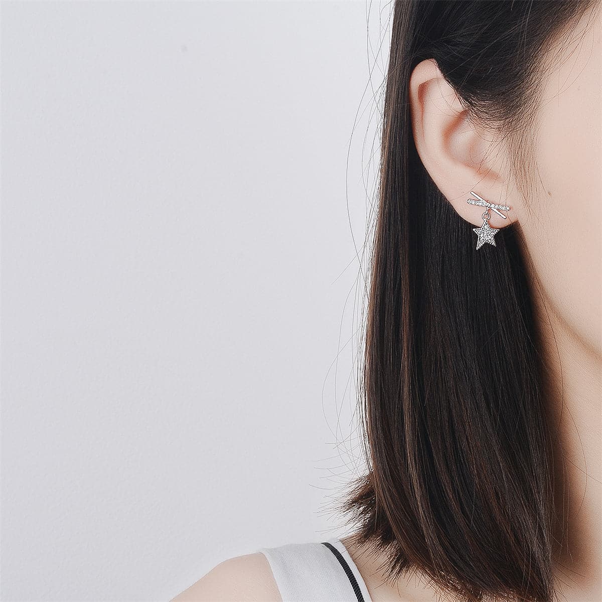 cubic zirconia & Fine Silver-Plated Star Asymmetrical Stud Earrings - streetregion