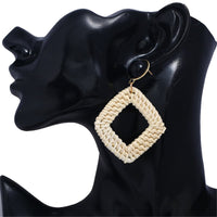 Blue Agate & Rattan Rhombus Drop Earrings - streetregion