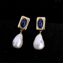 Pearl & Blue Lapis 18K Gold-Plated Drop Earrings