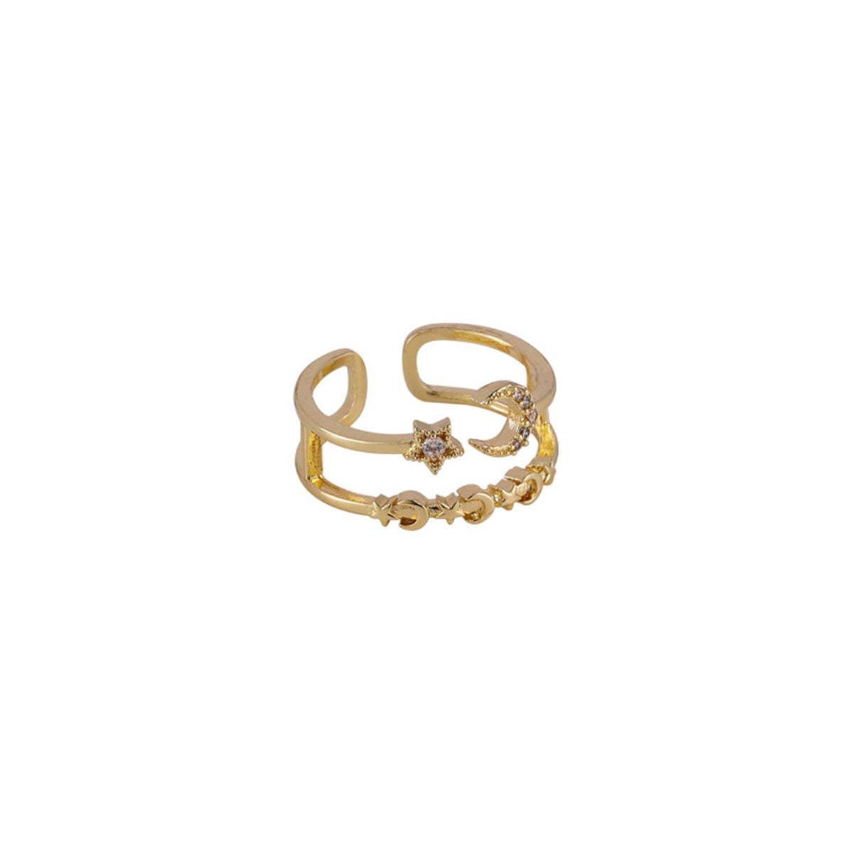 Cubic Zirconia & 18K Gold-Plated Celestial Openwork Bypass Ring