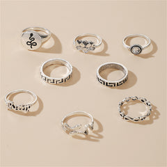 Moonstone & Silver-Plated Lotus Snake Ring Set