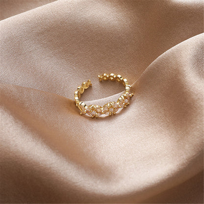Cubic Zirconia and Pearl 18k Gold-Plated Flower Band, gold statement rings for women, everyday style, front view