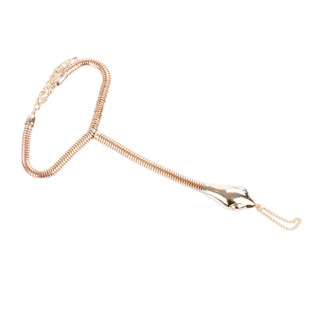 18K Gold-Plated Snake Chain Ankle-To-Ring Anklet, gold statement rings for women, dainty minimalist design, front view