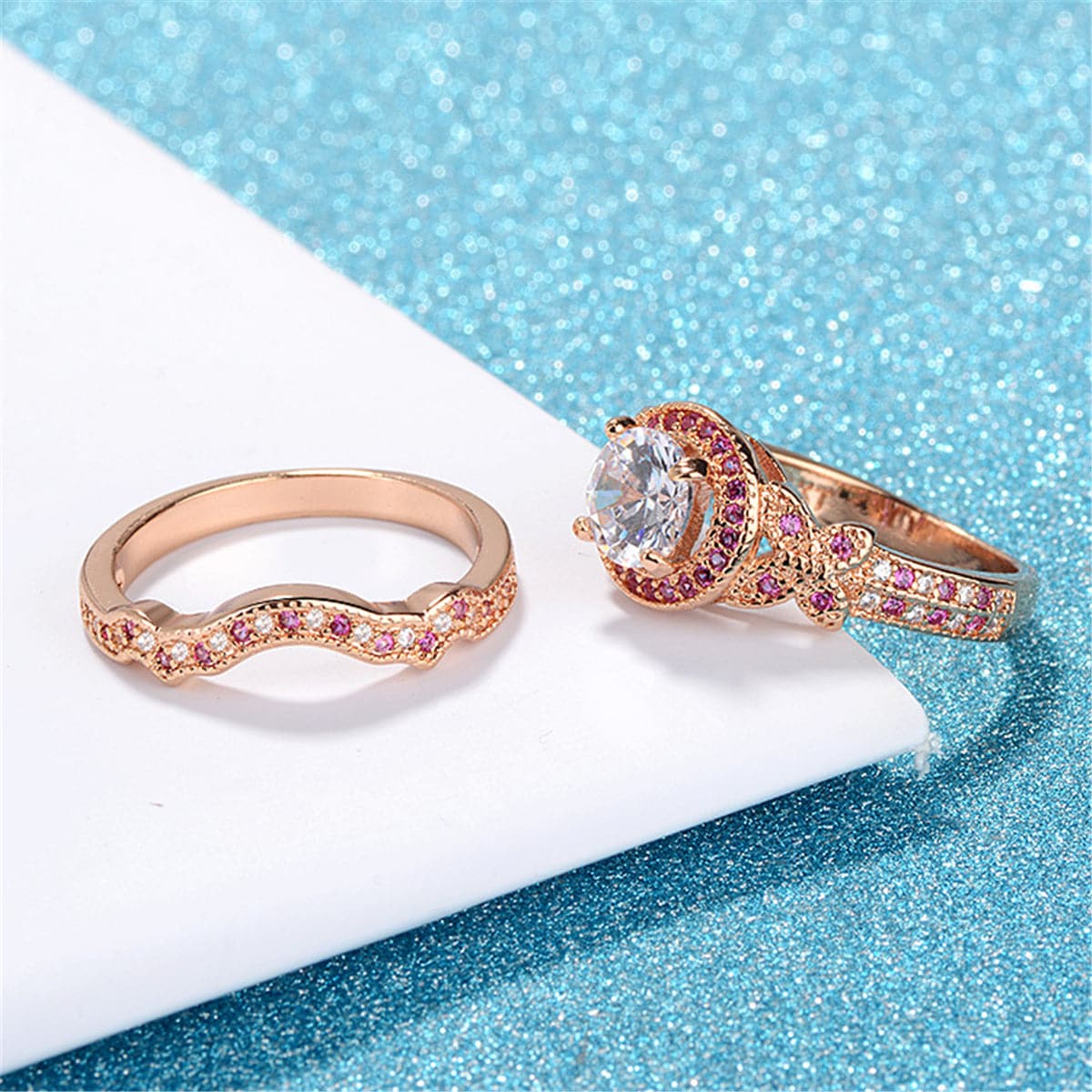 Clear Crystal & Red Cubic Zirconia Hola Ring Set