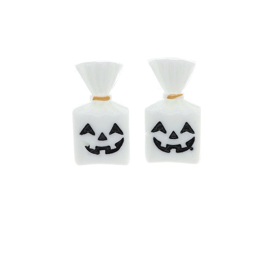 White and Silver-Plated Pumpkin Candy Stud Earrings, silver stud earrings for women, everyday style, front view
