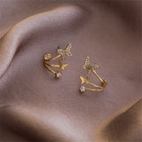 Cubic Zirconia & 18k Gold-Plated Butterfly Stud Earrings