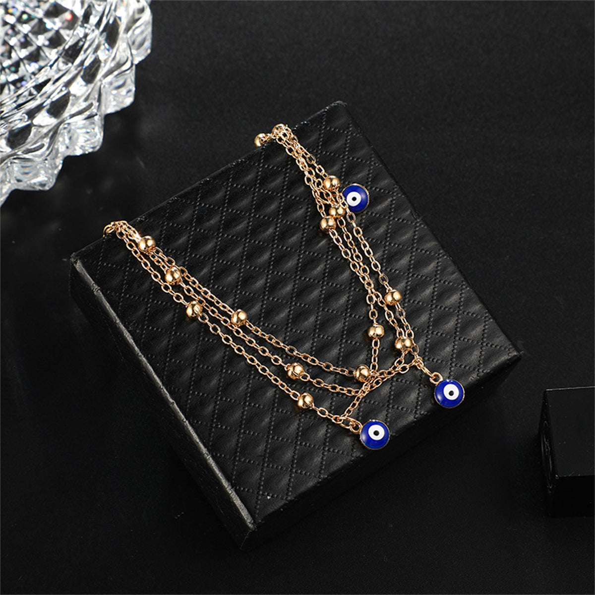 Blue & 18K Gold-Plated Evil Eye Layered Anklet