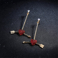 Red cubic zirconia & 18k Gold-Plated Arrow Heart Drop Earrings - streetregion