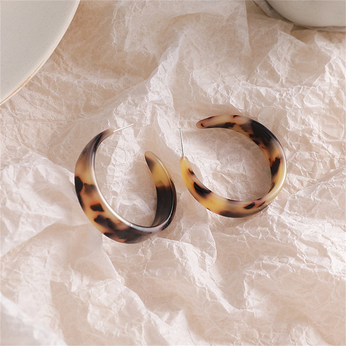 Brown & Beige Tortoise Hoop Earrings