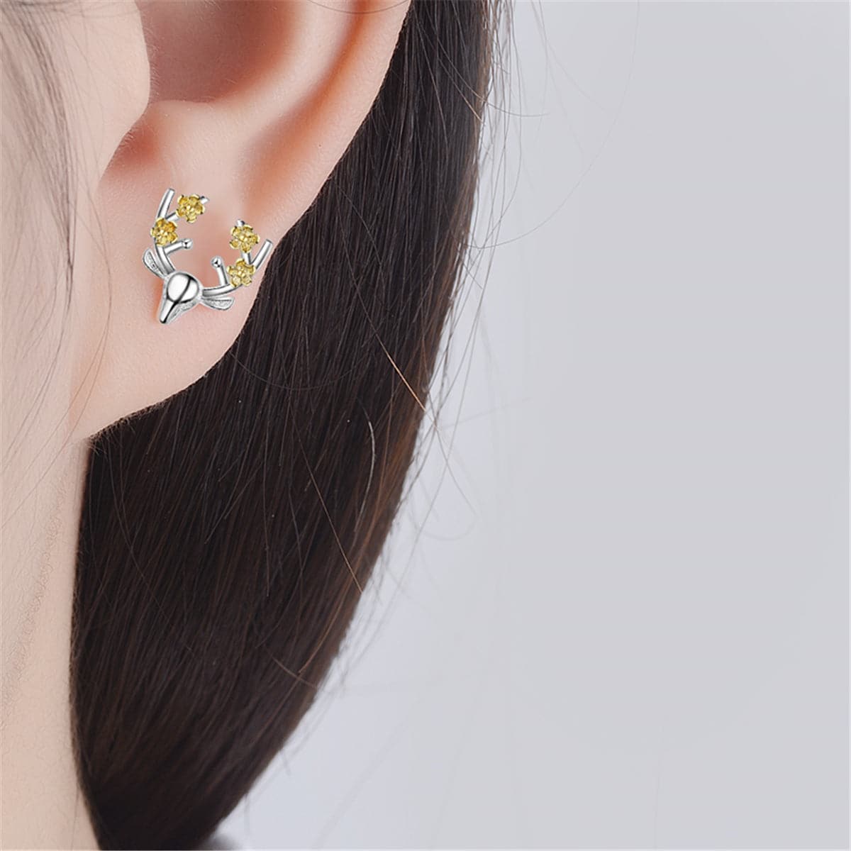 Silver-Plated & 18k Gold-Plated Deer Stud Earrings - streetregion