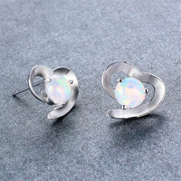 White Opal & Fine Silver-Plated Heart Stud Earrings