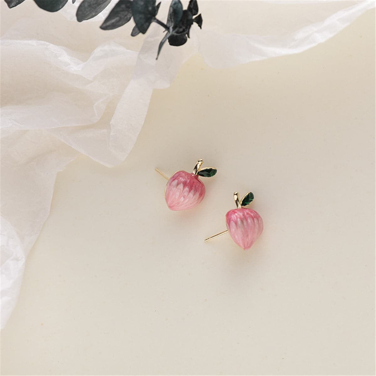Pink & 18K Gold-Plated Peaches Stud Earrings