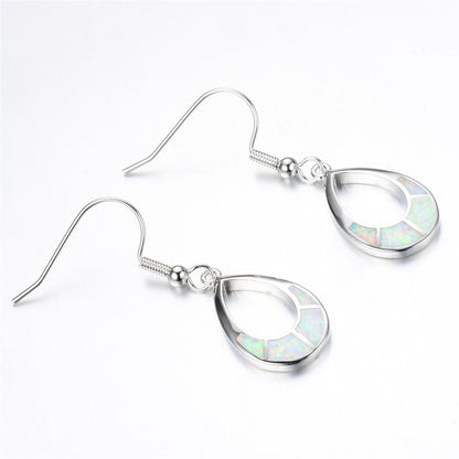 White Opal Open Teardrop Earrings, drop earrings for women, botanical inspired, side view