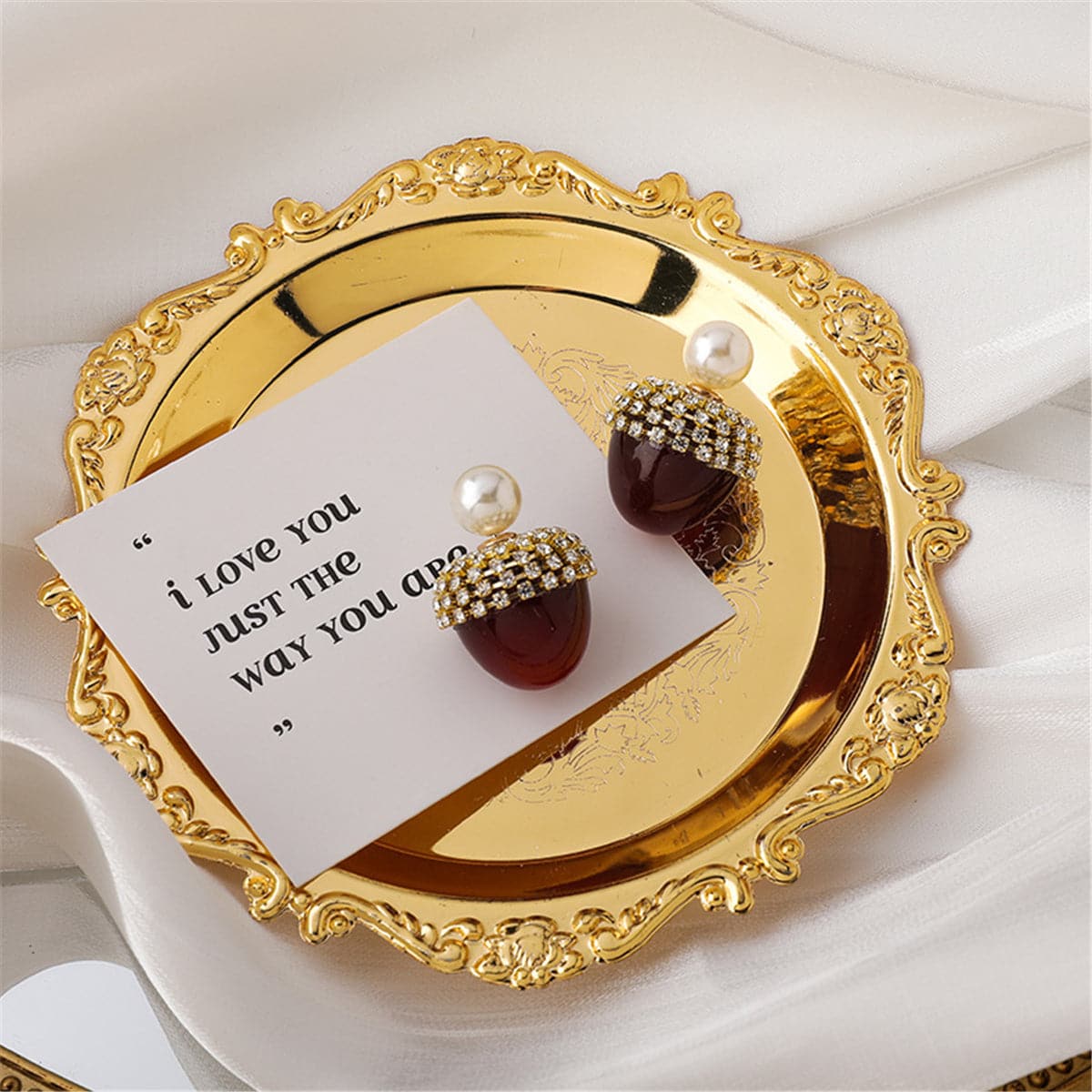 Crystal and Pearl Cubic Zirconia 18K Gold Plated Hazelnut Ear Jackets, gold drop earrings for women, styled look