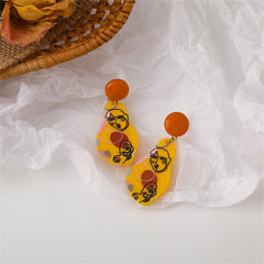 Yellow & Orange Drawing Geometric Drop Earrings