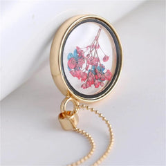 Red Pressed Mum & 18K Gold-Plated Round Pendant Necklace