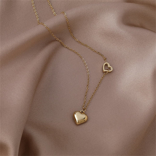 18K Gold-Plated Heart Pendant Necklace, gold pendant necklace for women, elegant gift for her, front view