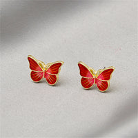 Red Enamel & 18k Gold-Plated Butterfly Stud Earrings