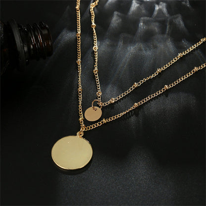 18K Gold-Plated Disc Layered Necklace, gold pendant necklace for women, everyday style, styled look