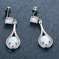 White Opal & Fine Silver-Plated Oval Drop Earrings
