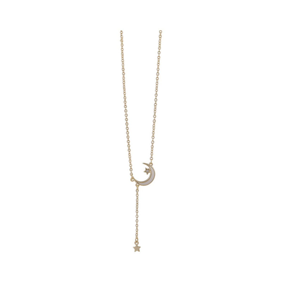 White Enamel & 18K Gold-Plated Moon Star Pendant Necklace