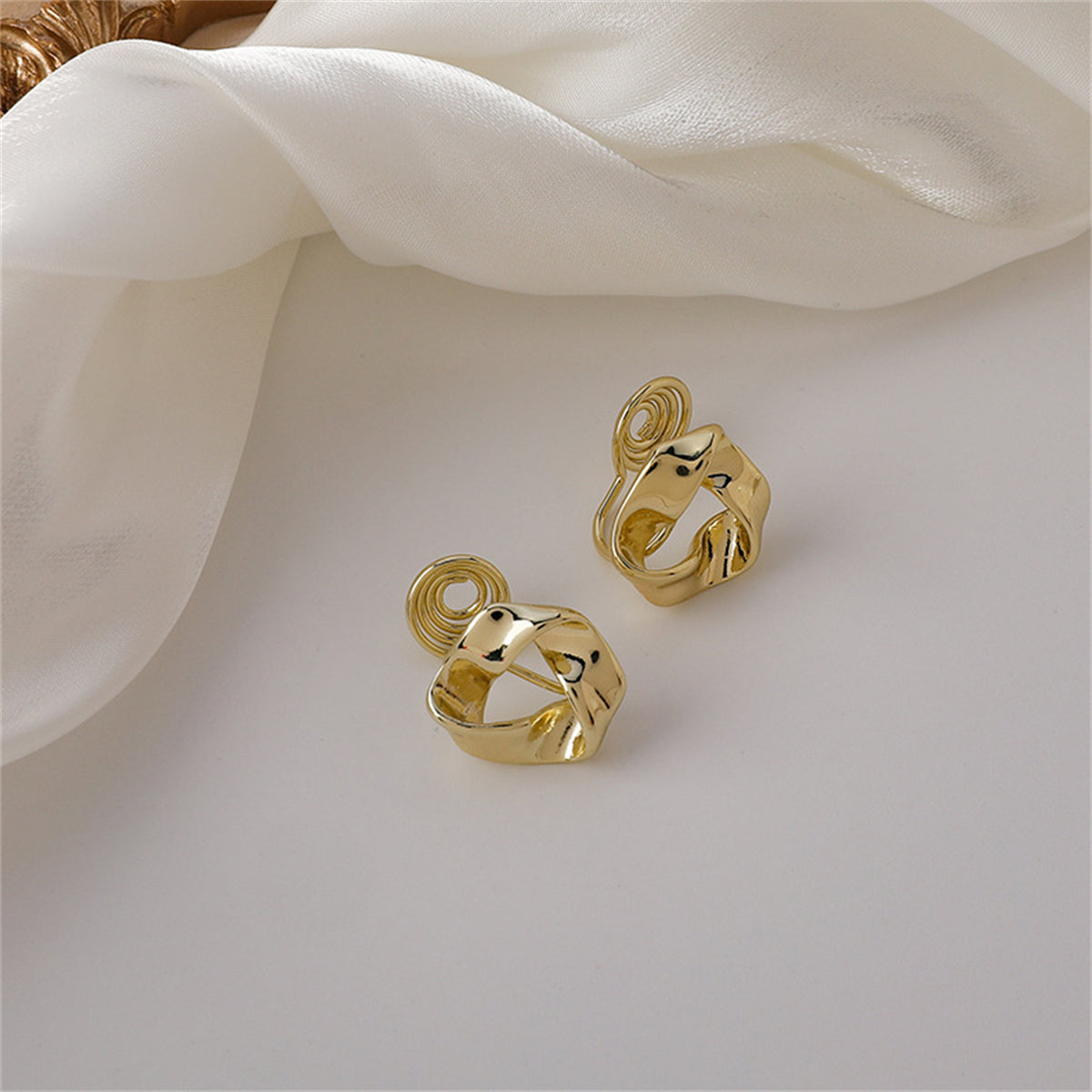 18K Gold-Plated Open-Twisted Ear Cuff, gold stud earrings for women, botanical inspired, styled look