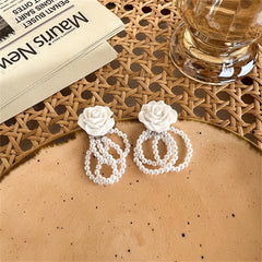 White Resin & Pearl Silver-Plated Flower Bead Tassel Drop Earrings