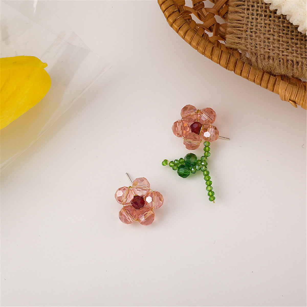 Red Acrylic and 18K Gold-Plated Flower Stud Earrings, gold stud earrings for women, botanical inspired, styled look