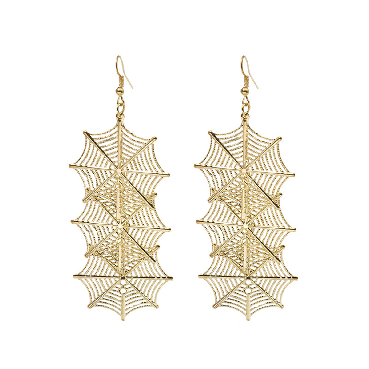18K Gold-Plated Linked Spider Web Drop Earrings, gold drop earrings for women, dainty minimalist design, lifestyle look