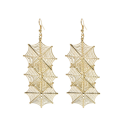 18K Gold-Plated Linked Spider Web Drop Earrings, gold drop earrings for women, dainty minimalist design, lifestyle look