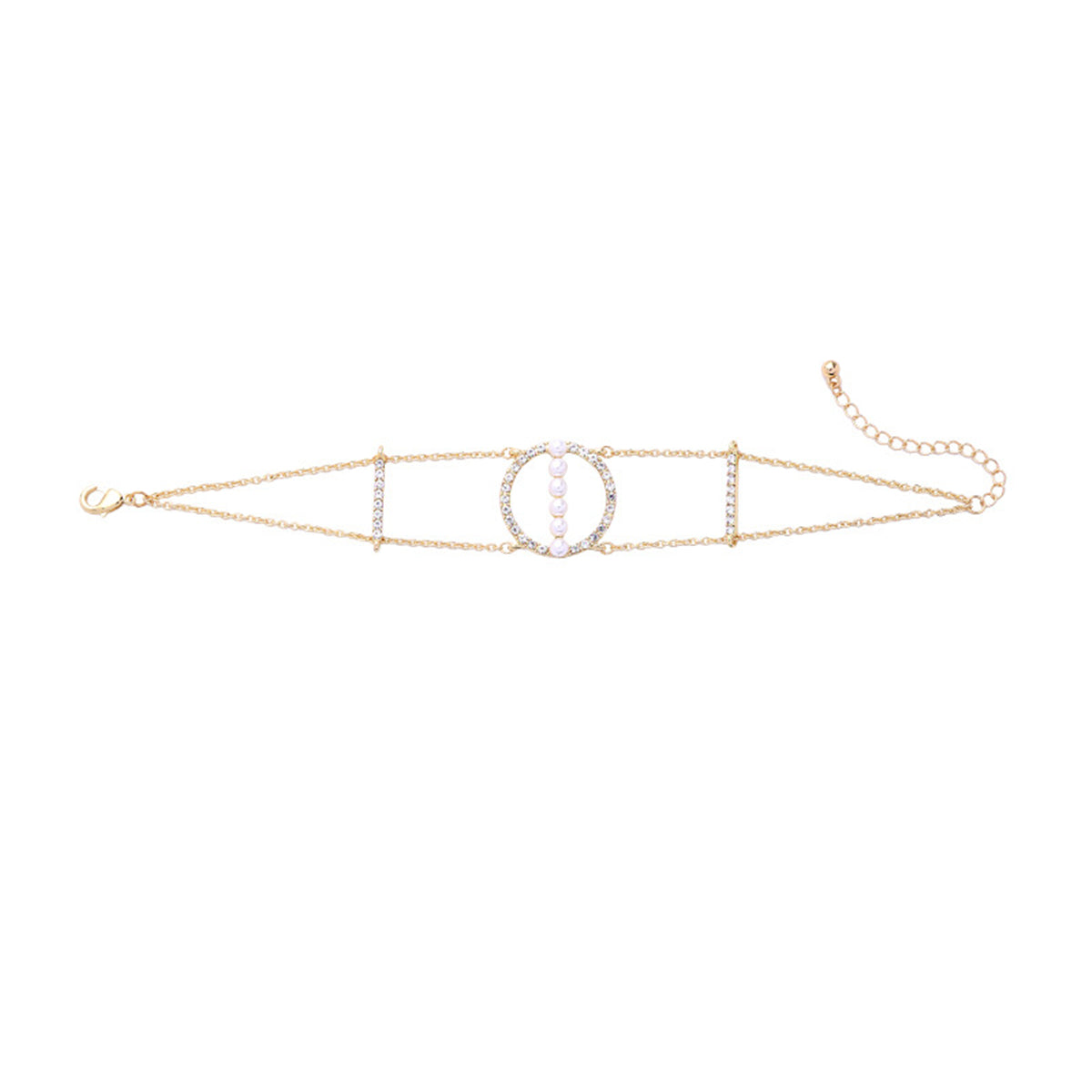 Cubic Zirconia & Pearl 18K Gold-Plated Open Circle Layered Bracelet