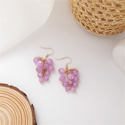 Purple Acrylic and 18K Gold-Plated Grape Drop Earrings, gold drop earrings for women, detail close-up