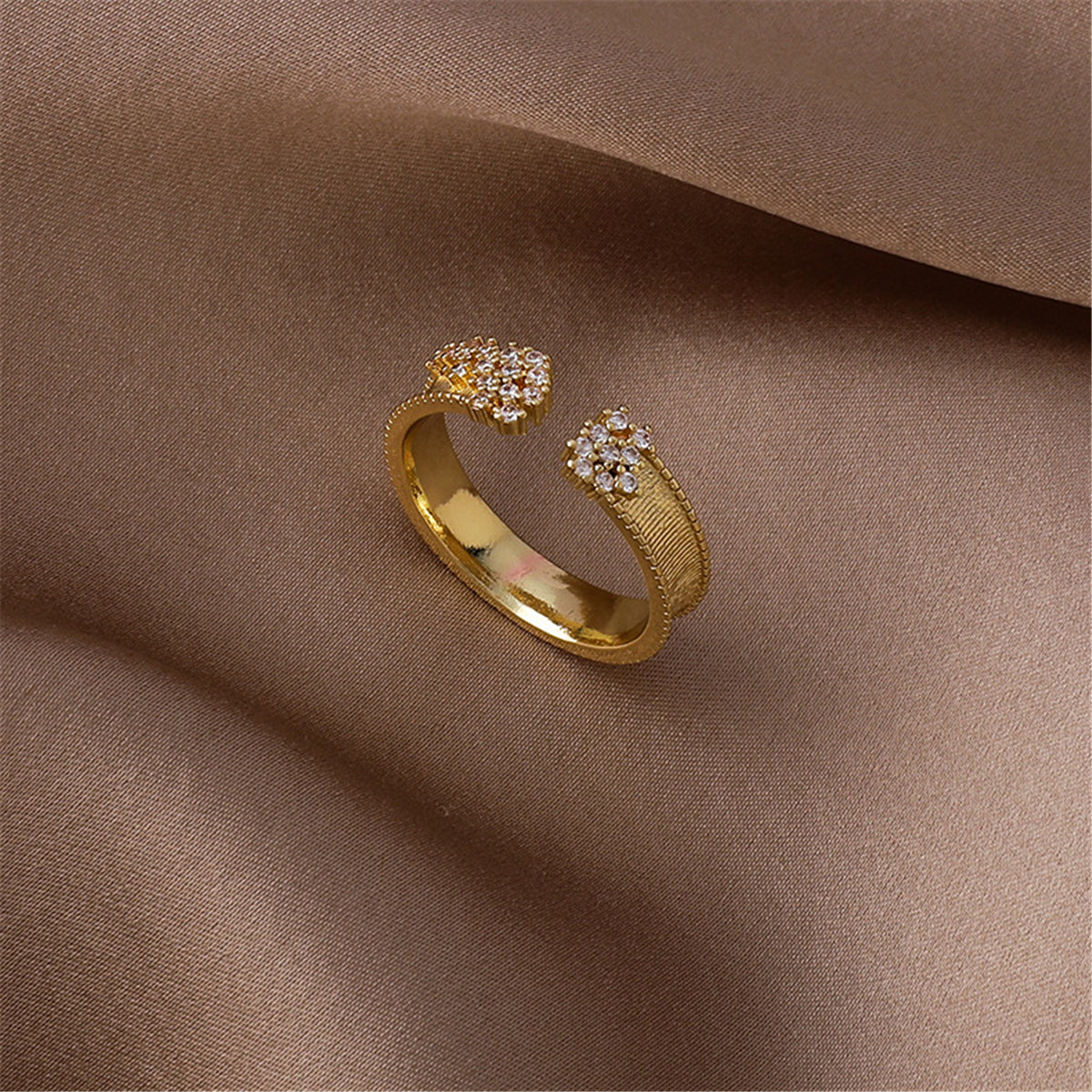 Cubic Zirconia and 18K Gold-Plated Milgrain Cluster Bypass Ring, gold statement rings for women, lifestyle look