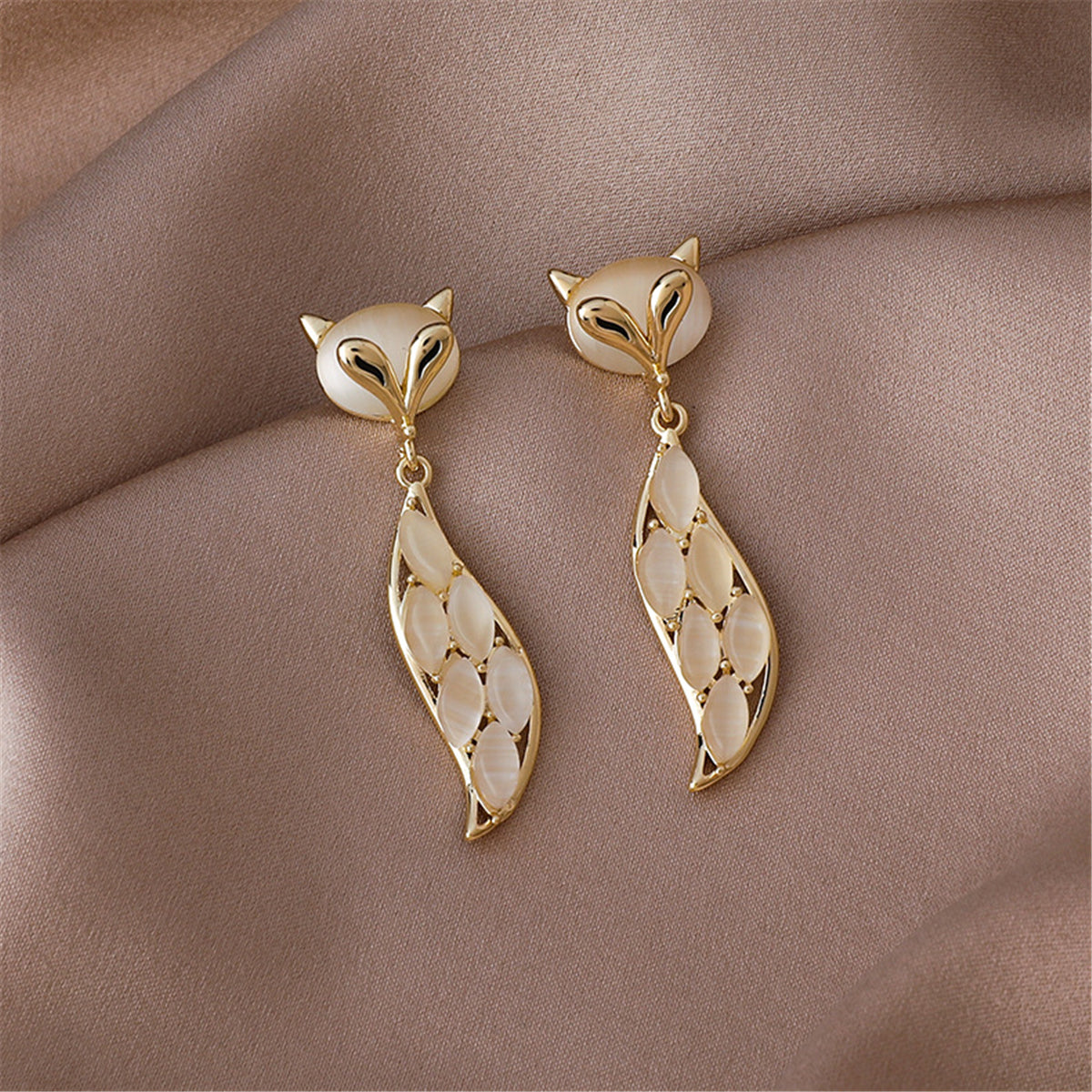Cat's Eye & 18K Gold-Plated Fox Drop Earrings