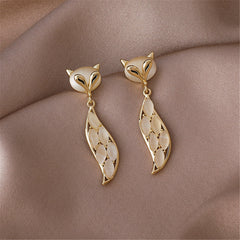 Cat's Eye & 18K Gold-Plated Fox Drop Earrings