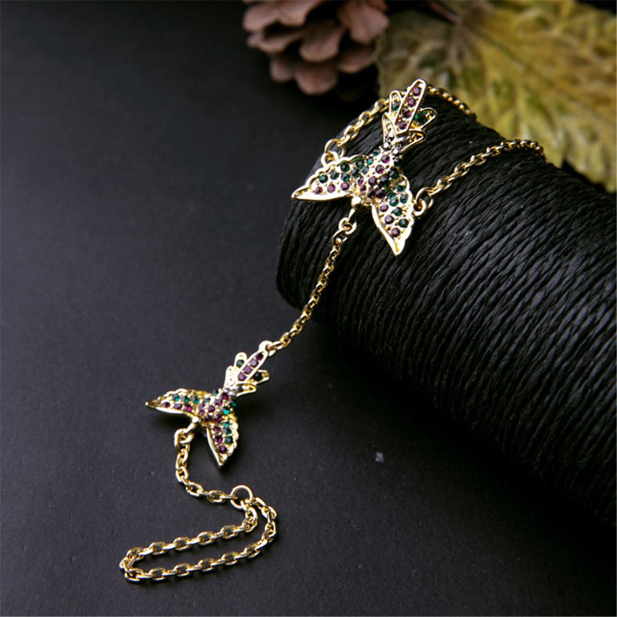 Cubic Zirconia & 18K Gold-Plated Bird Wrist-To-Ring Bracelet